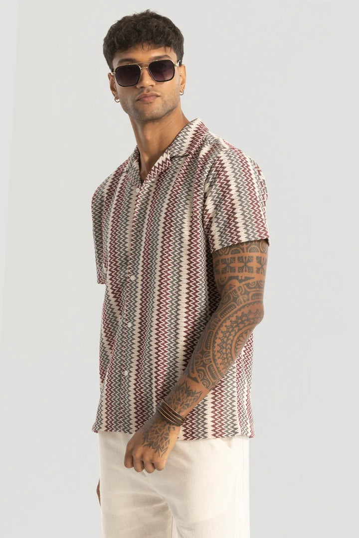 Cream Self Design Stripes Shirt