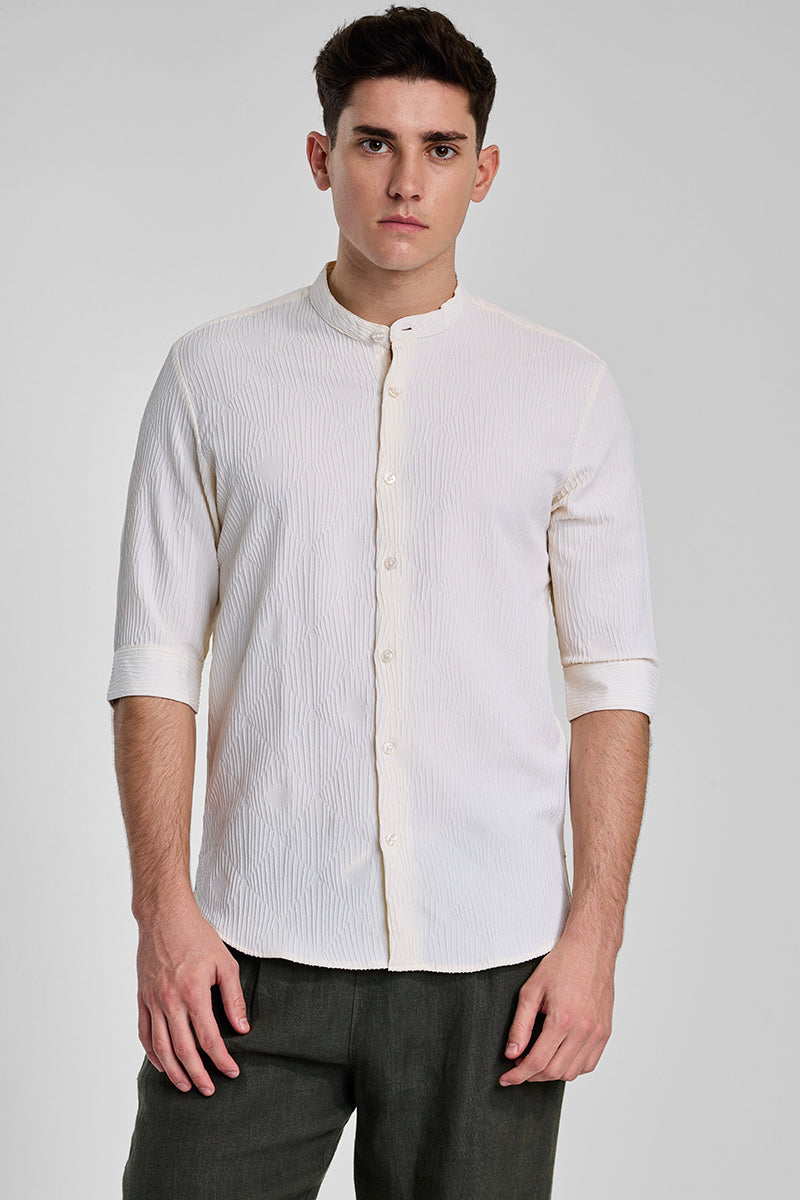 Cream Textured Mandarin Shirt