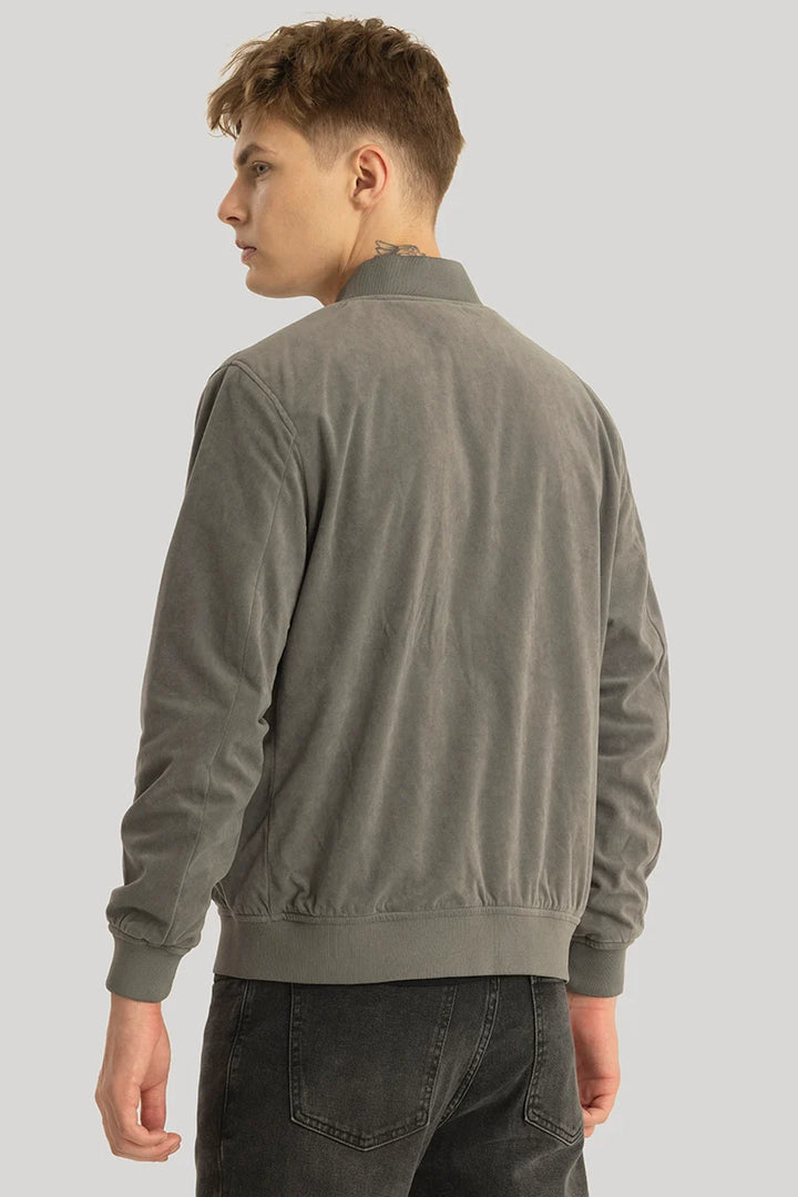 SleekSuede Grey Plain Bomber Jacket