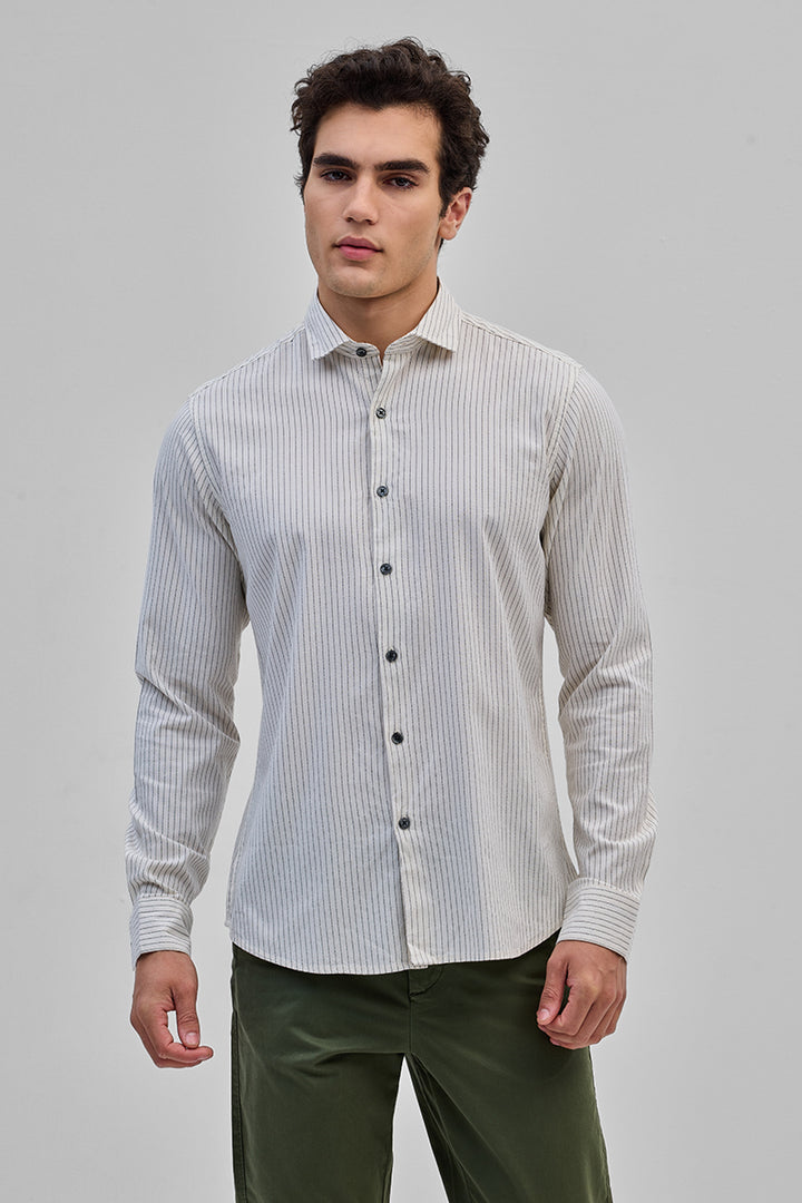 Cream Slim Fit Stripes Shirt