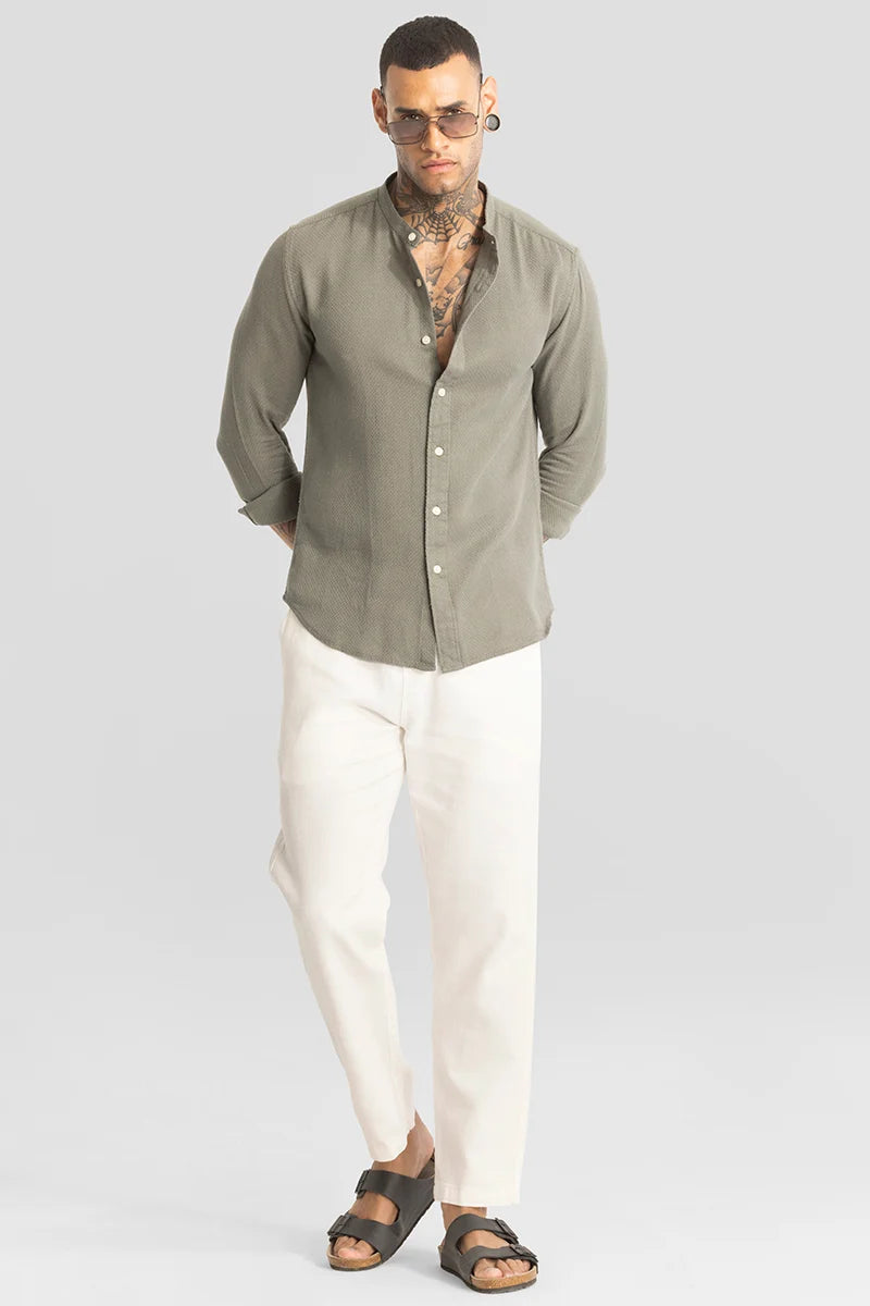 Olive Woven Mandarin Shirt