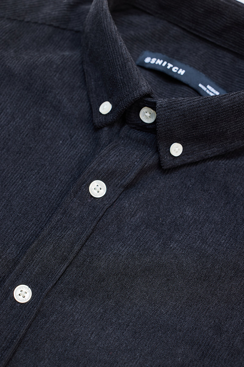 Black Slim Fit Corduroy Shirt