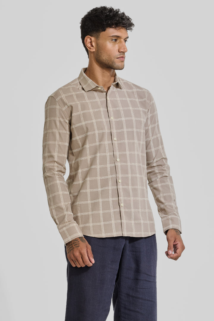 Beige Checks Slim Fit Shirt