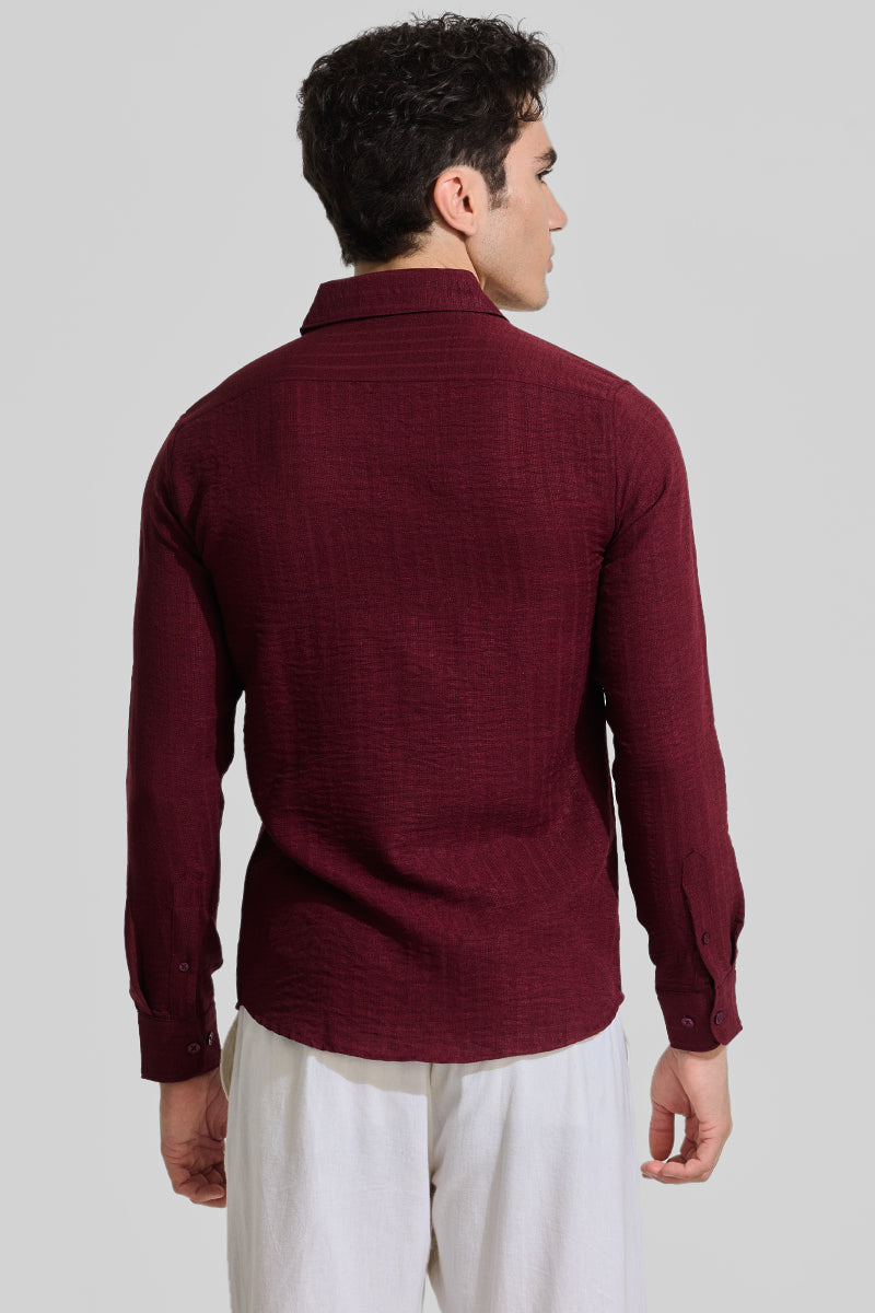 Maroon Self-Striped Shirt