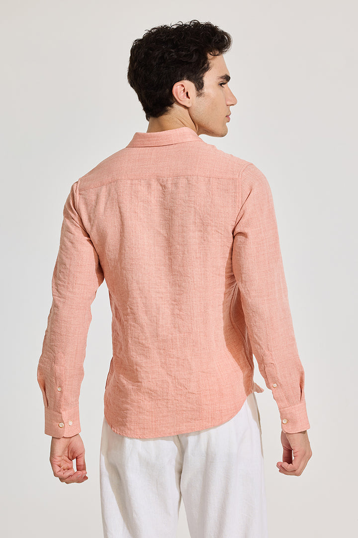 Peach Textured Slim Fit Shirt