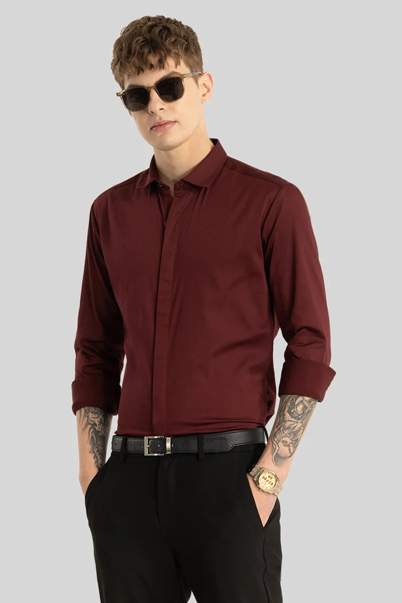 Maroon Concealed Placket Shirt