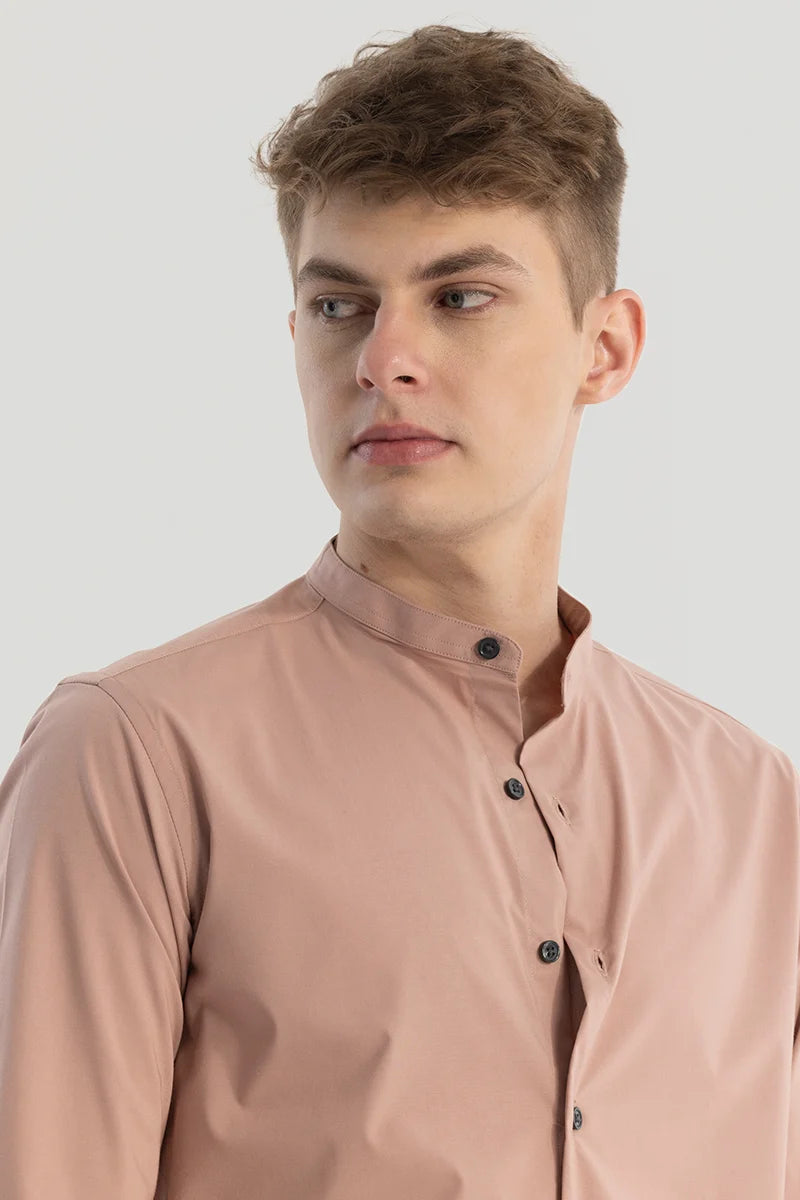 Peach Plain Mandarin Shirt