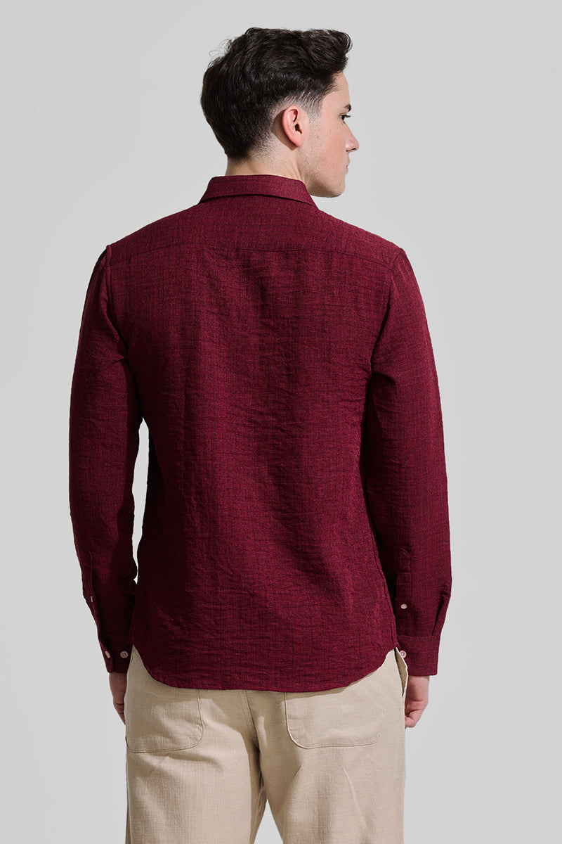 Maroon Textured Slim Fit Shirt