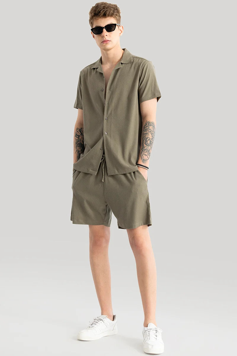 Daphne Olive Plain Shorts