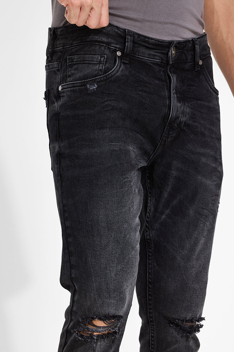 Charcoal Grey Distressed Skinny Fit Jeans