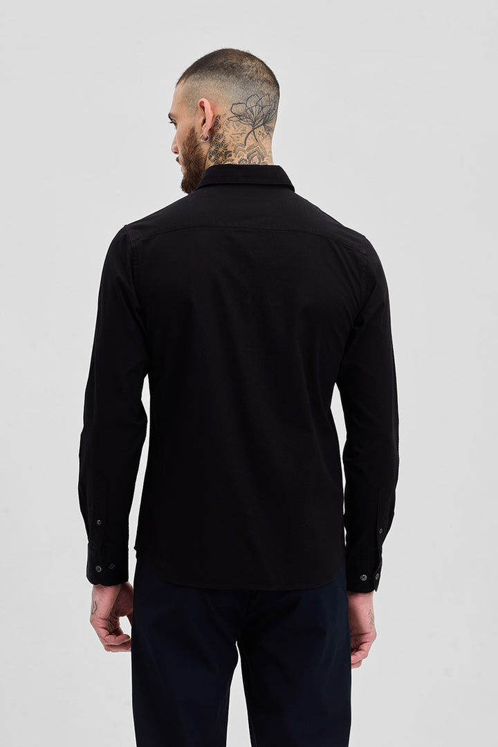 Black Self-Design Slim Fit Shirt