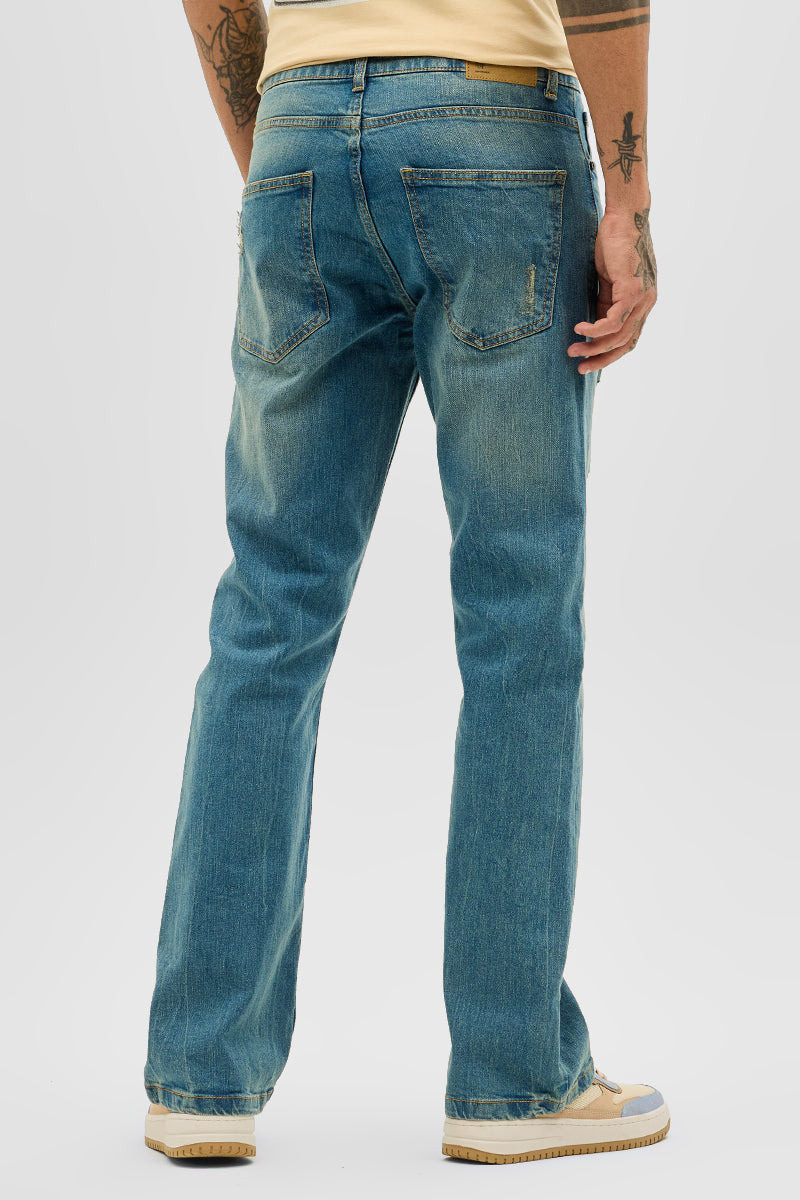 Blue Distressed Bootcut Jeans