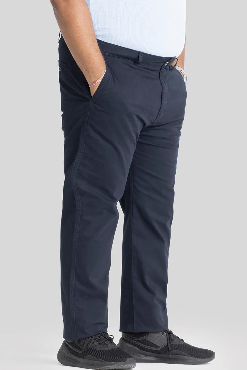 Seemly Greyish Blue Plain Regular Fit Plus Size Chinos