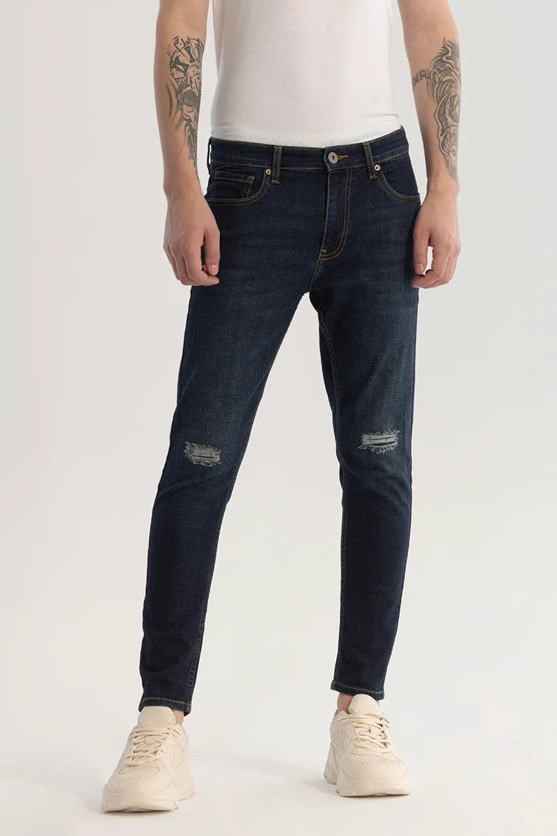 Navy Distressed Skinny Fit Jeans