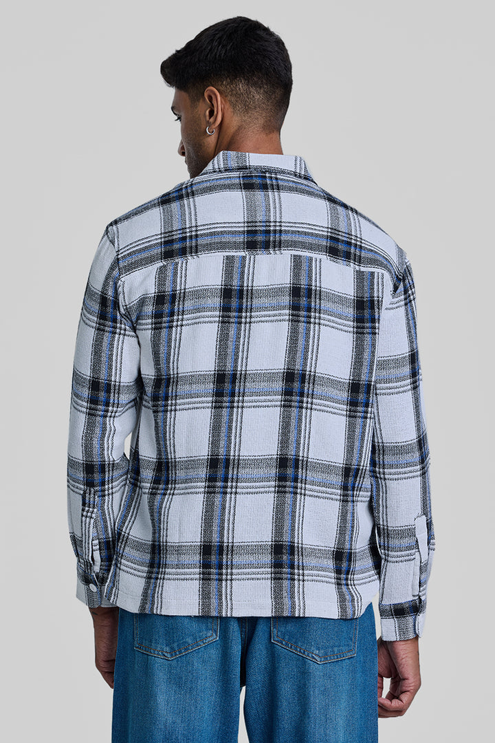 Light Blue Box Fit Plaid Shirt