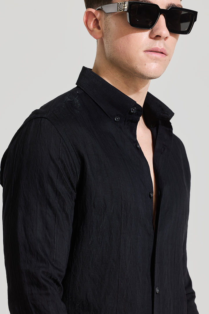 Black Textured Slim Fit Shirt