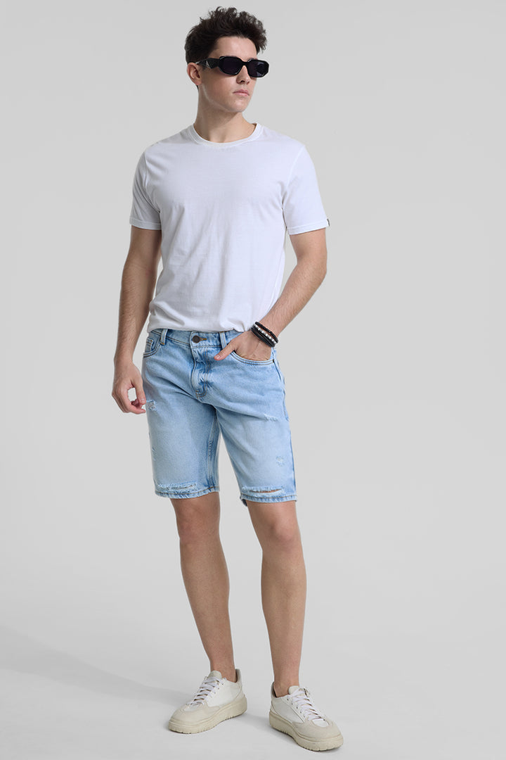 Light Blue Regular Fit Denim Shorts