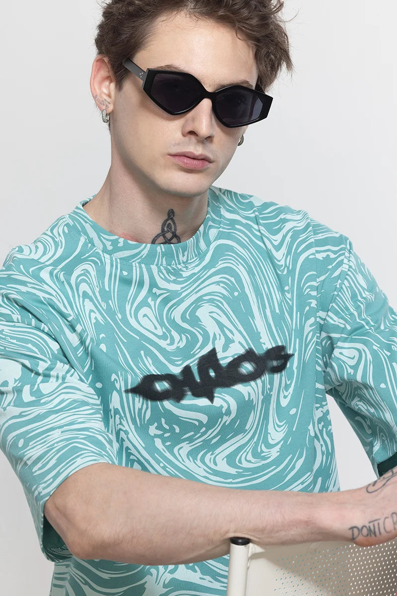 Chaos Printed Blue Oversized T-Shirt