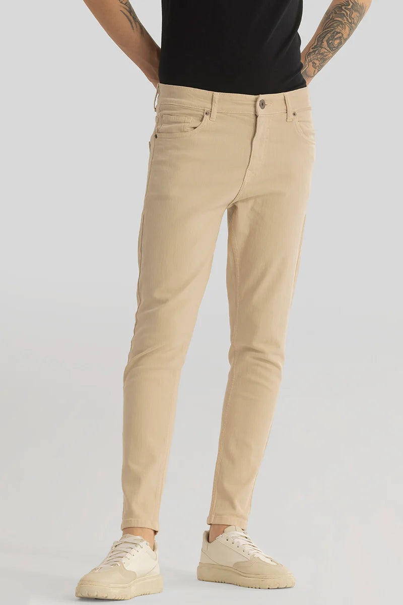 Quantum Cream Plain Skinny Fit Jeans