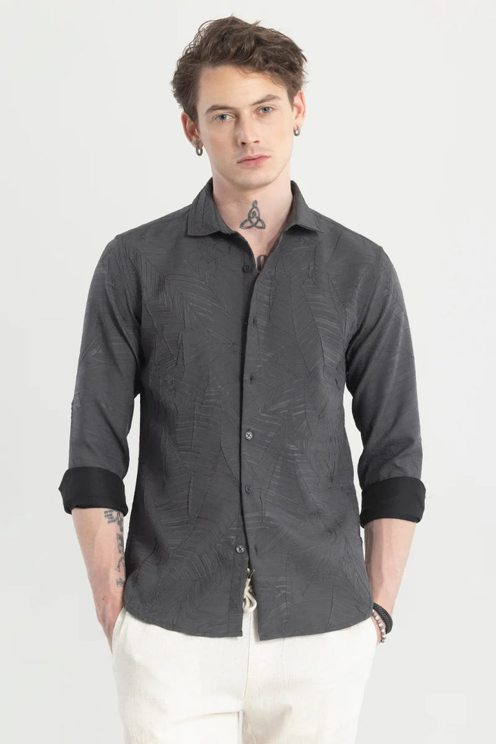 SlumberQuilt Grey Self-Design Shirt