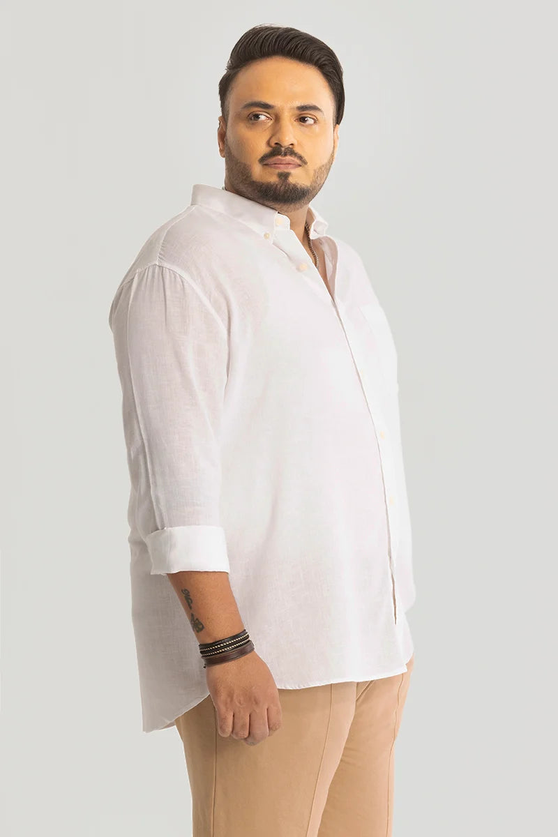 Off White Linen Blend Plus Size Shirt