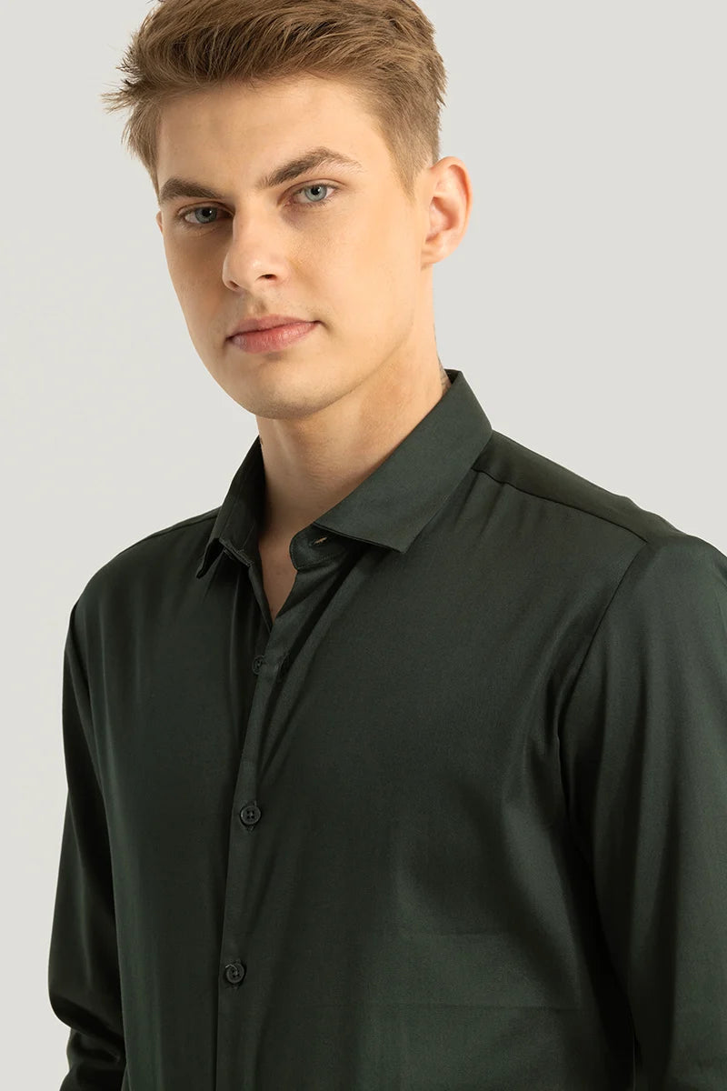 Etnni Dark Green Plain Stitchless Shirt