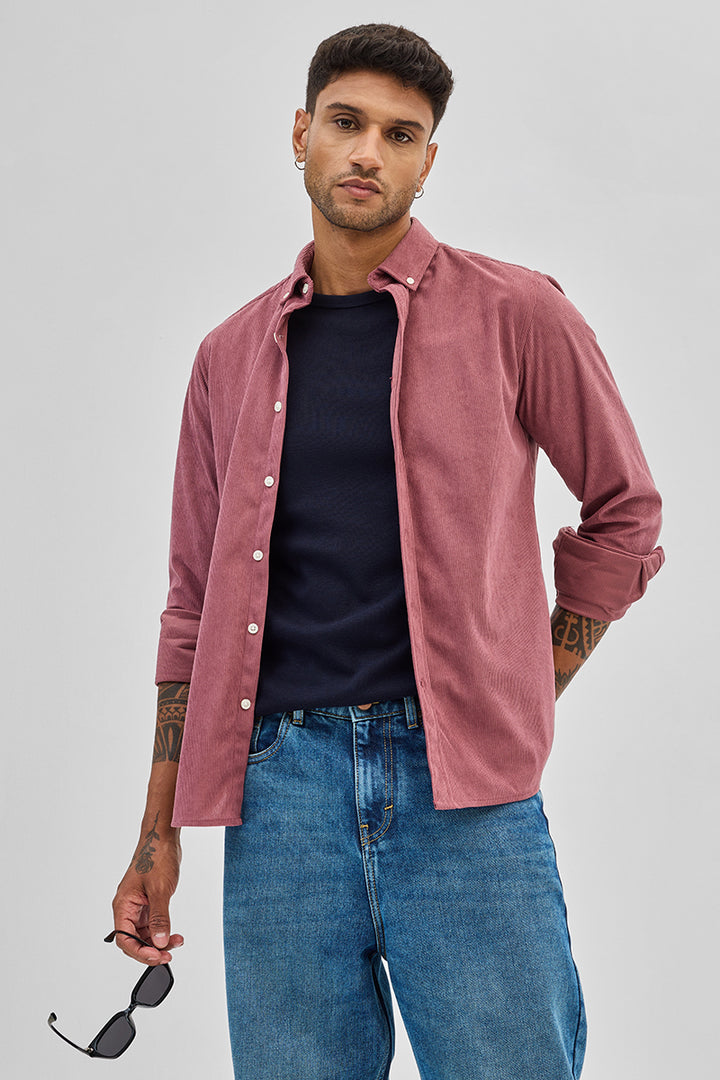 Pink Slim Fit Corduroy Shirt