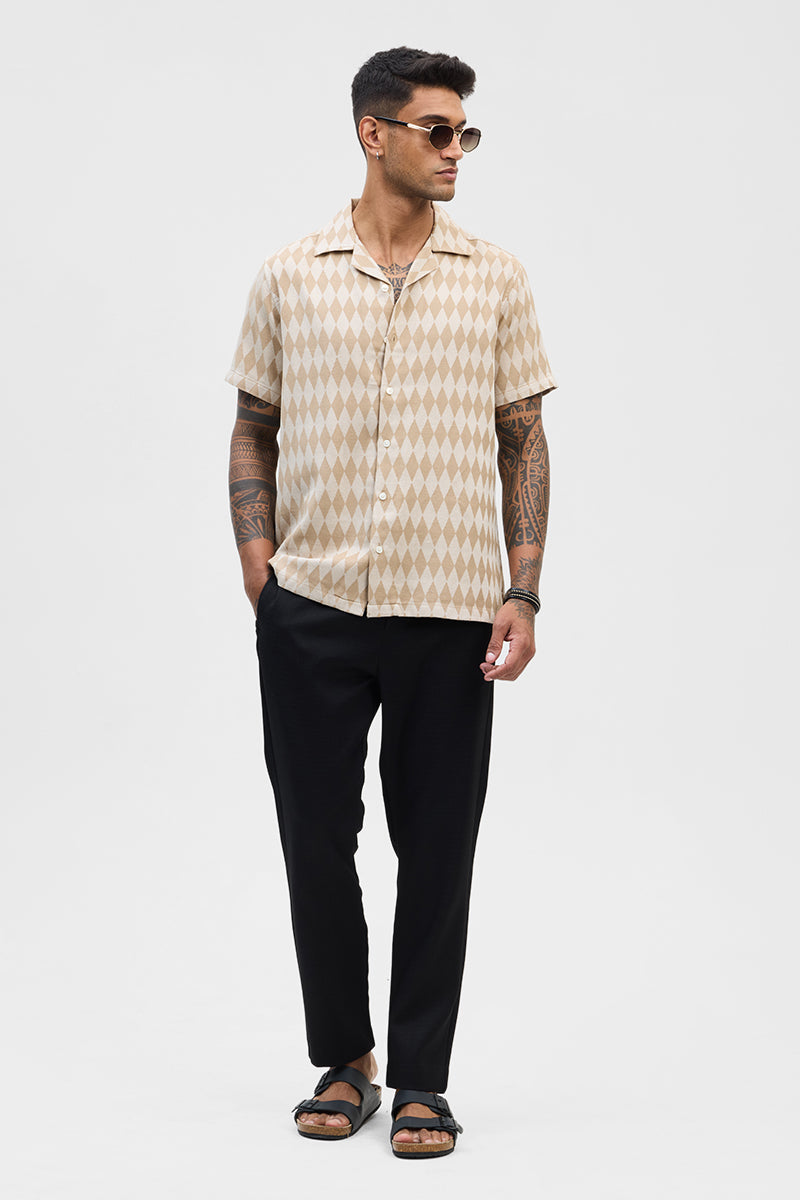 Beige Geometric Box Fit Shirt