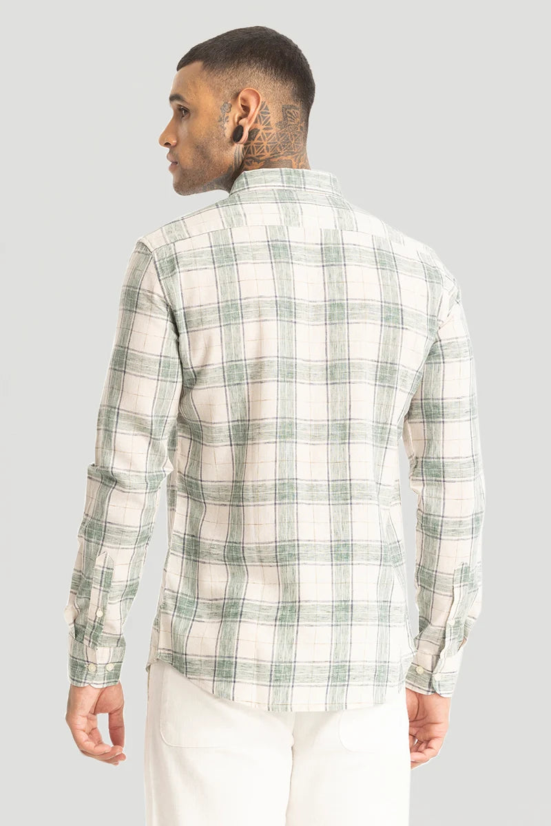 Green Linen Blend Checks Shirt