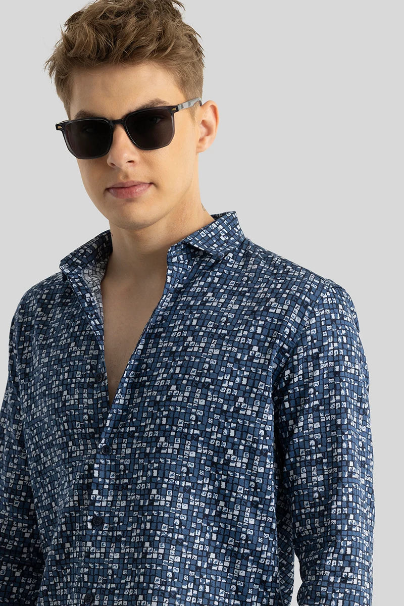 Blue Abstract Slim Fit Shirt