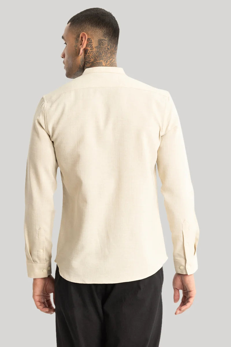 Cream Mandarin Linen Shirt