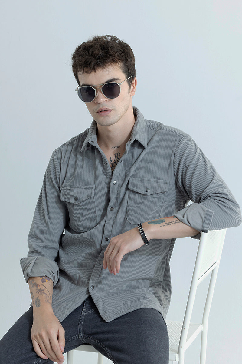 Jezzi Ash Grey Corduroy Overshirt