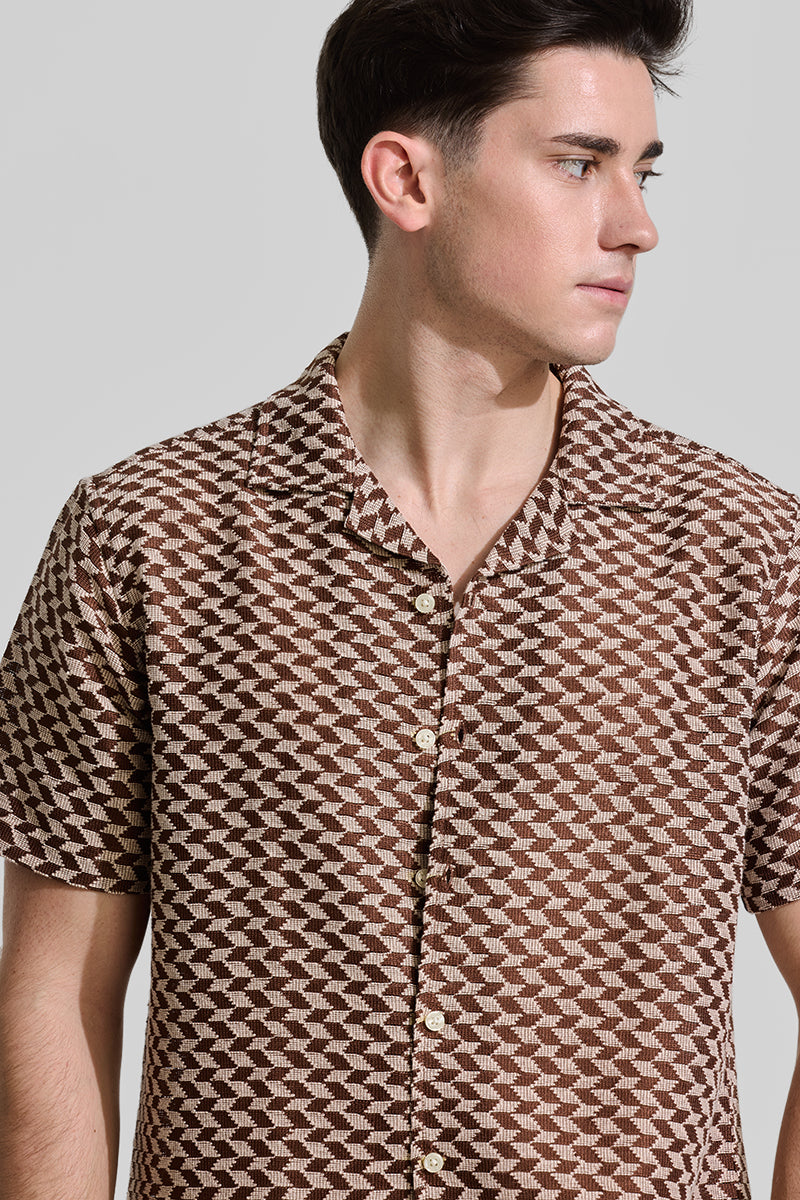 Dark Brown Cuban Crochet Shirt