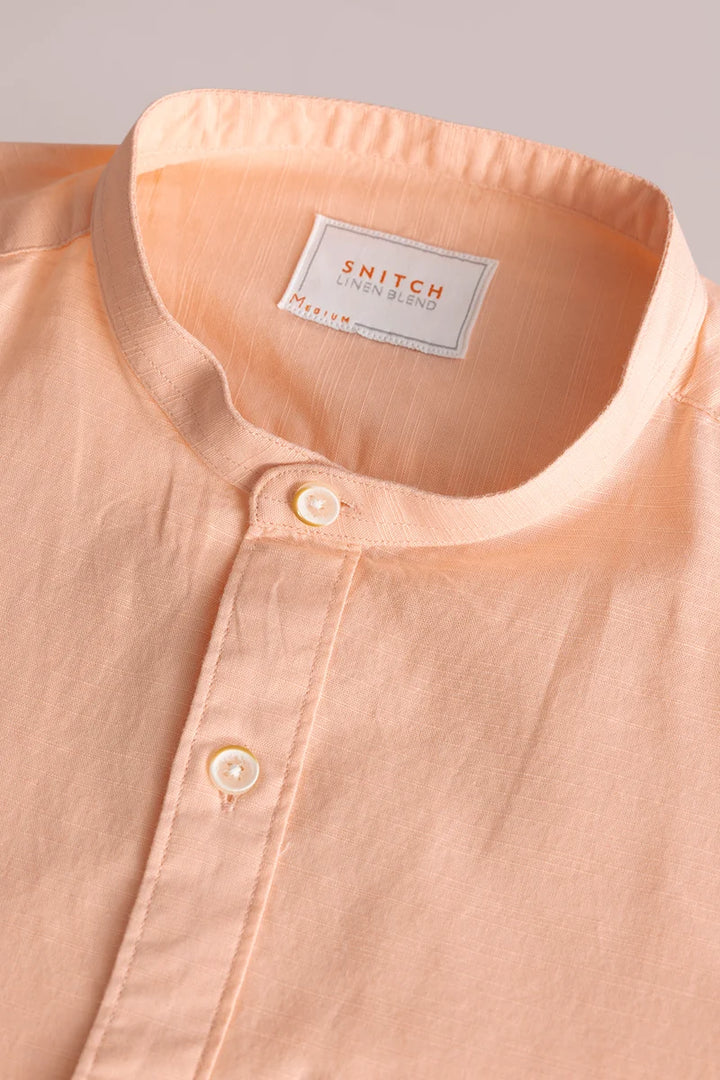 Mandarique Peach Linen Blend Shirt