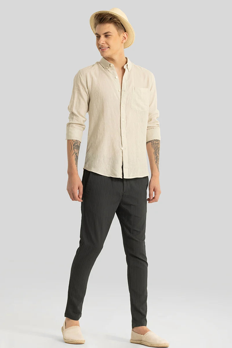 Elementary Cream Plain Pure Linen Shirt