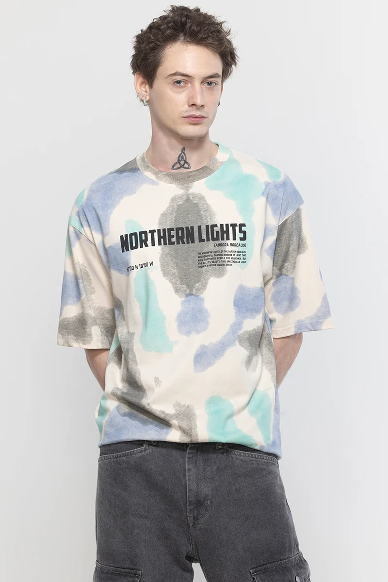 NorthernLights Printed Cream Oversized T-Shirt