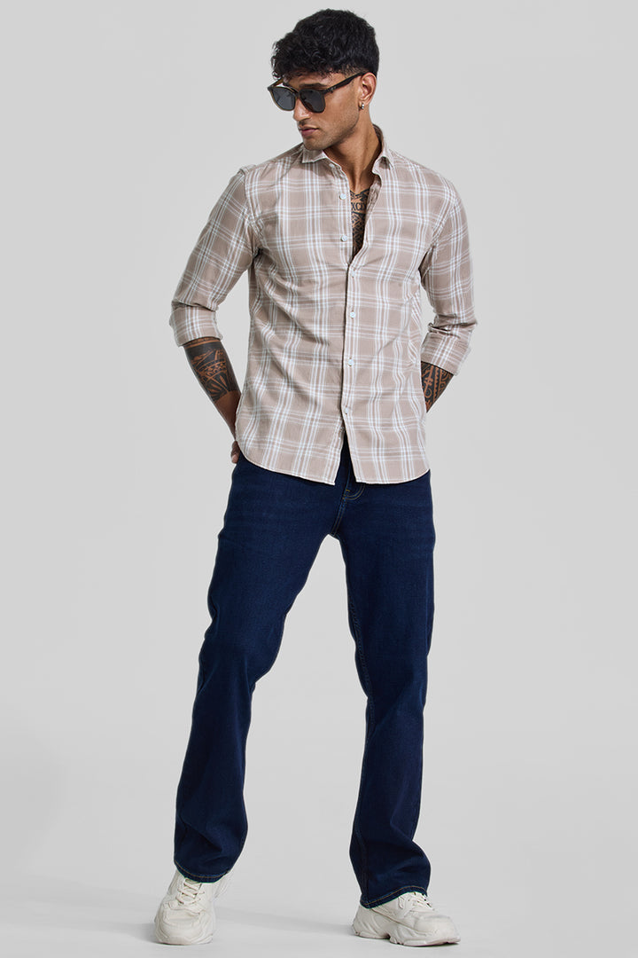 Beige Checks Slim Fit Shirt