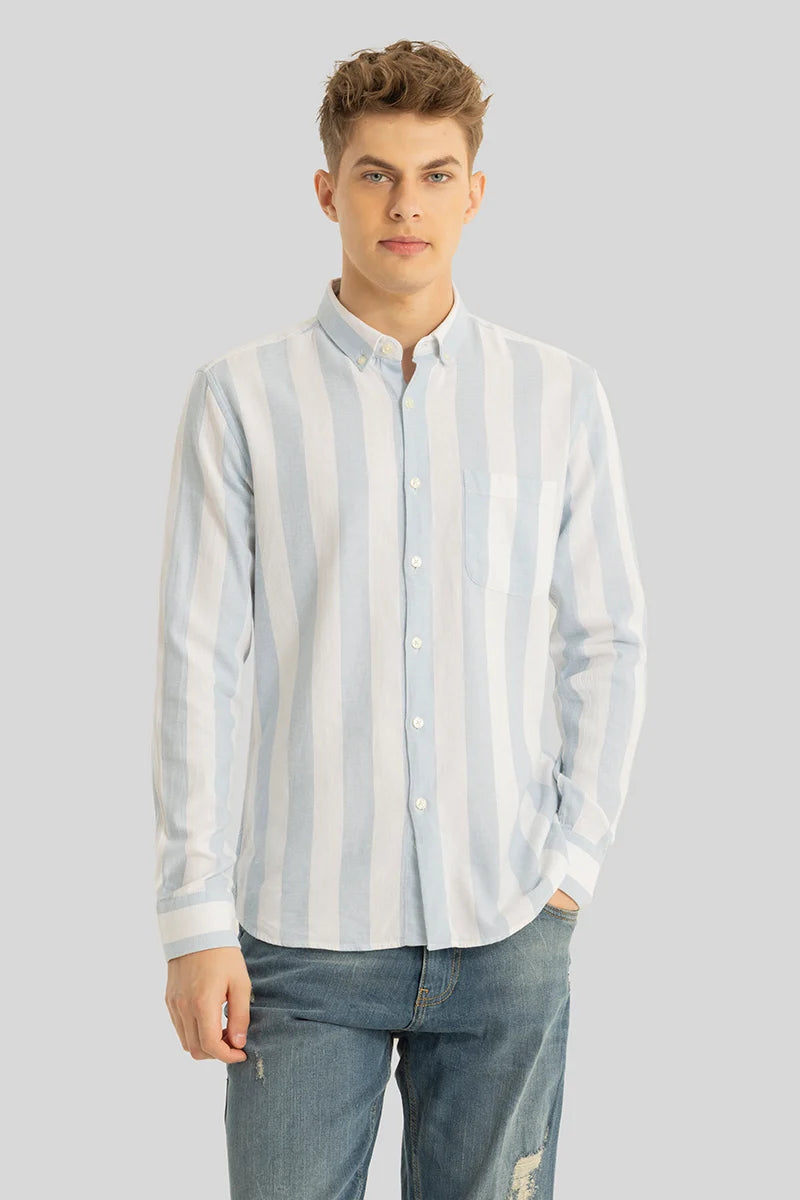 Pulse Light Blue Stripes Linen Shirt