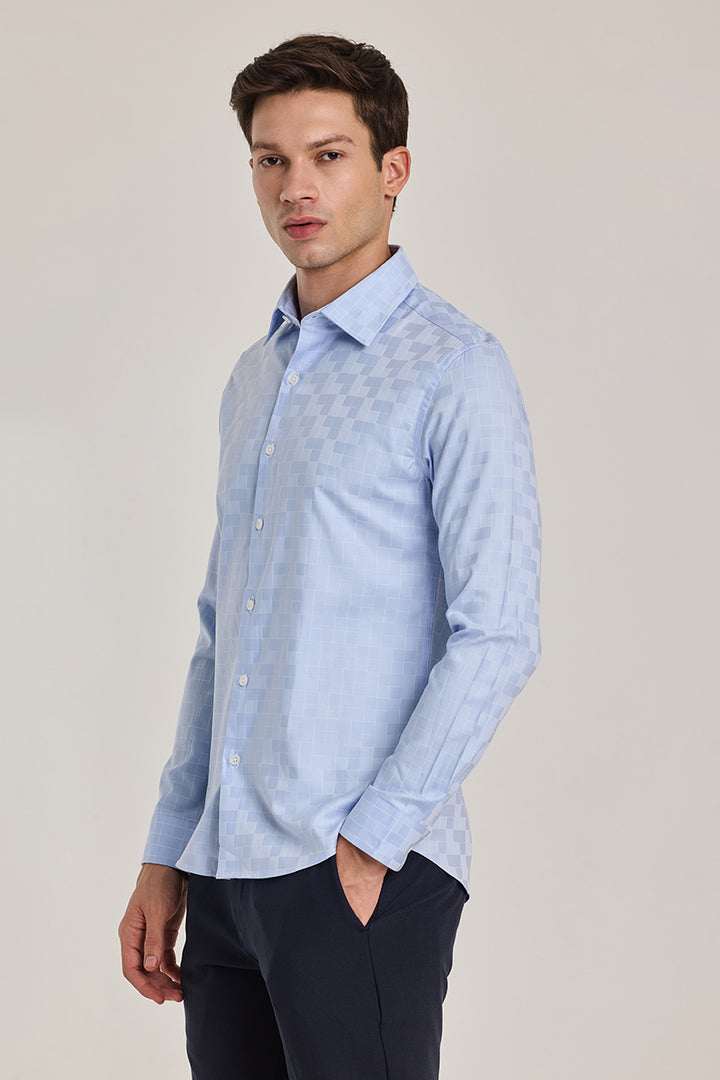 Light Blue Self Checks Shirt