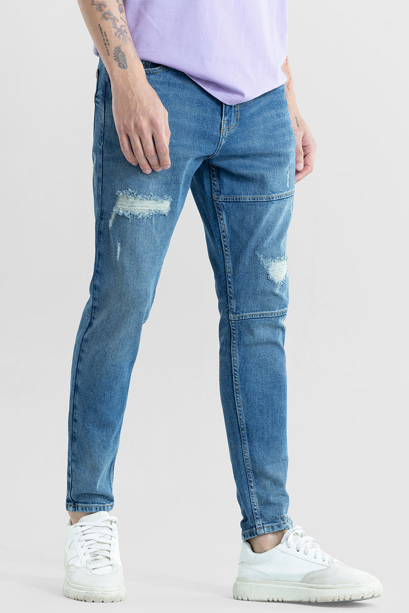 Elite Edge Steel Blue Distressed Skinny Fit Jeans