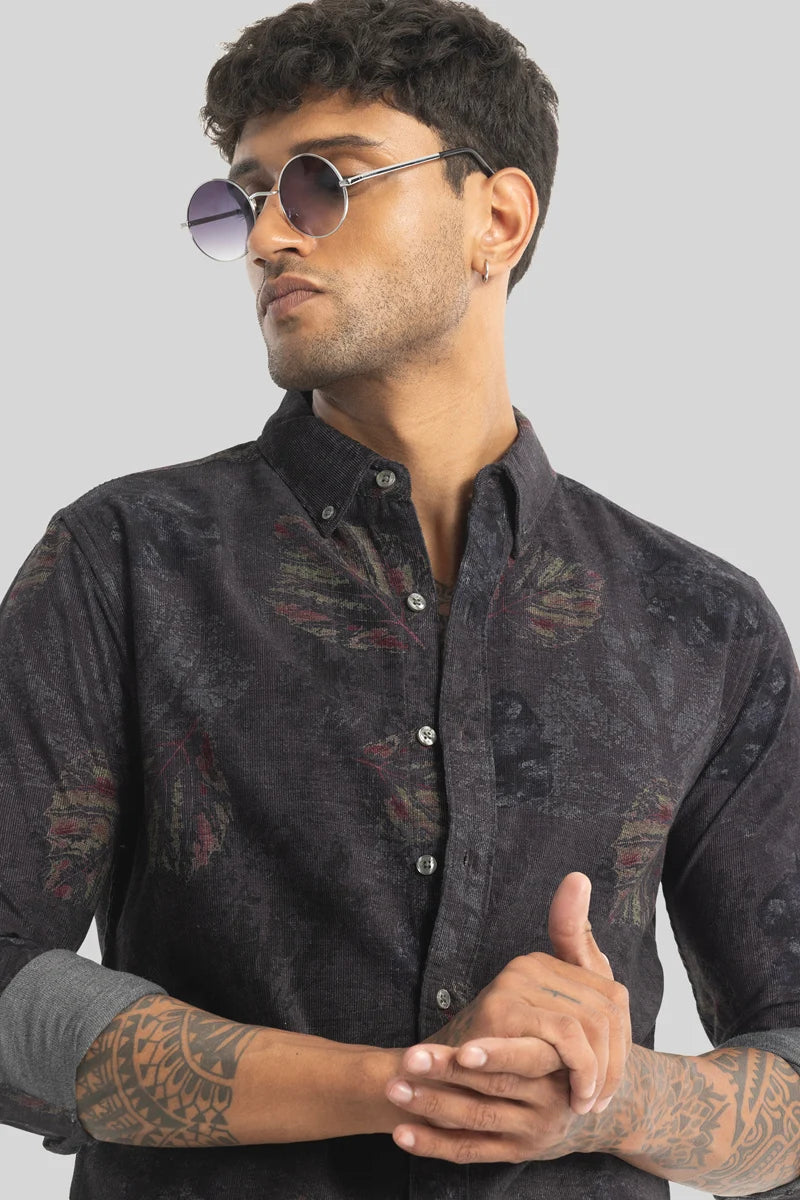 Cesare Charcoal Grey Abstract Corduroy Shirt