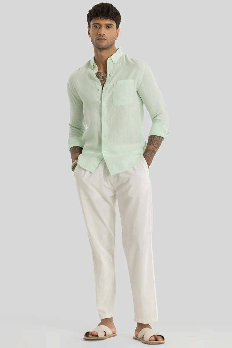 Elementary Light Green Plain Pure Linen Shirt