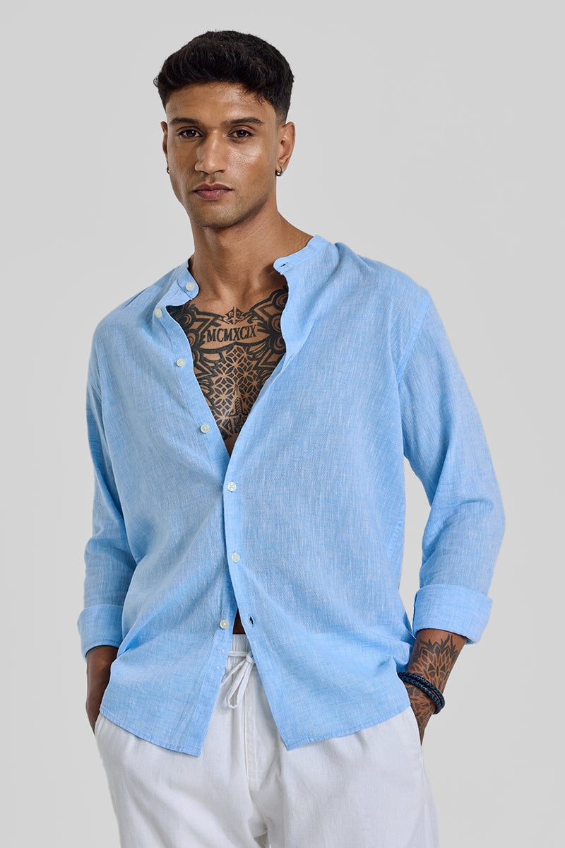 Light Blue Textured Linen Shirt