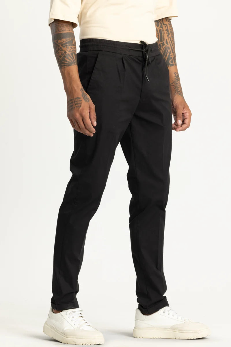 Angelo Black Plain Slim Fit Chinos