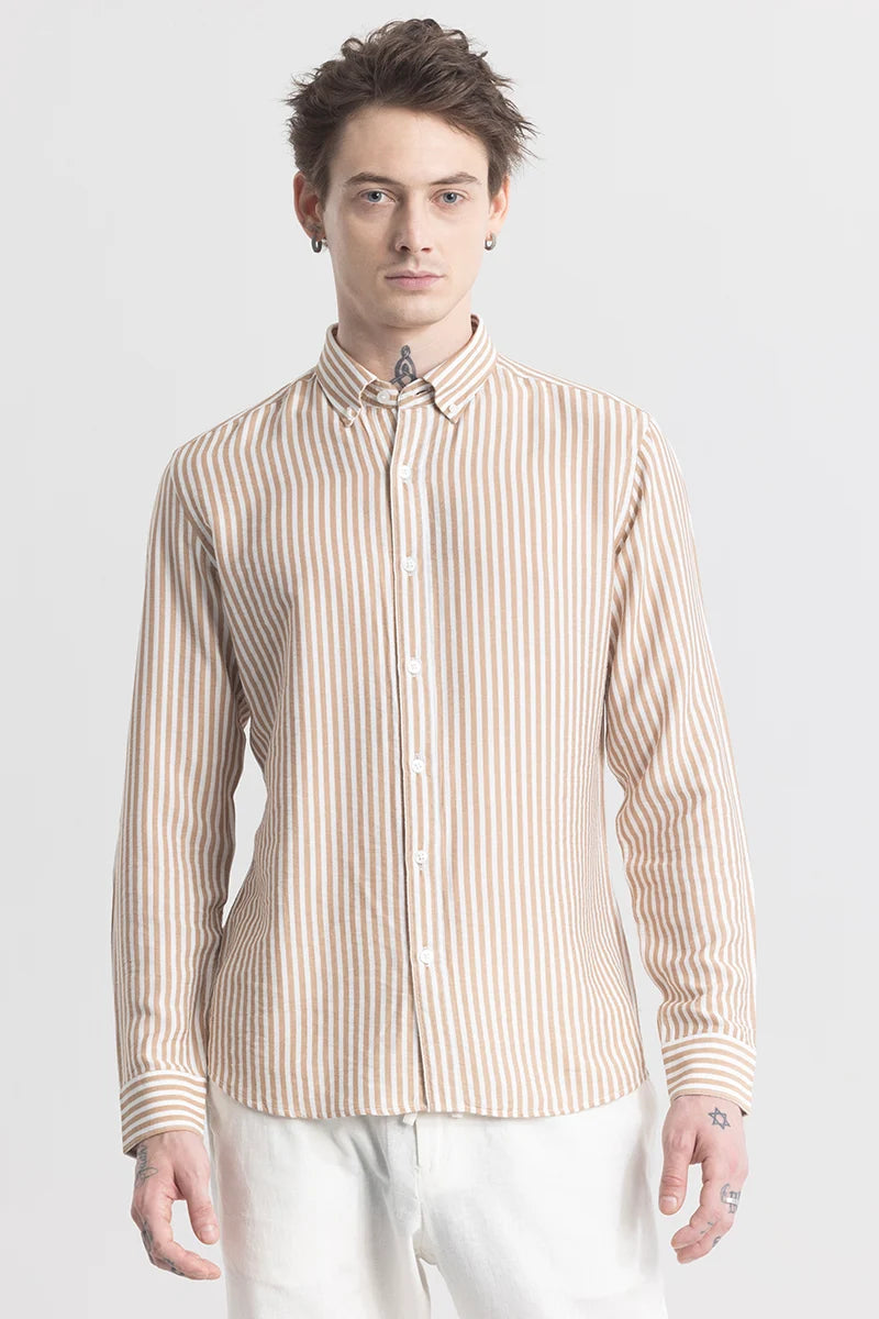 Stripehaven Beige Striped Shirt