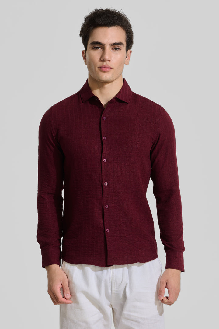 Maroon Self-Striped Shirt