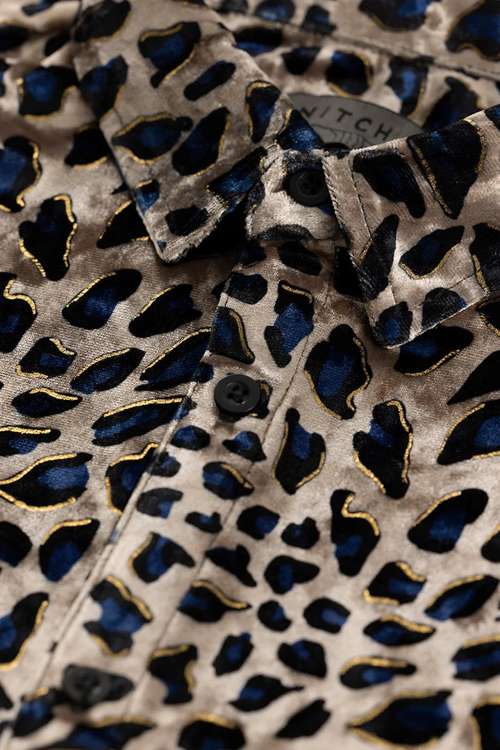 Magne Beige Animal Print Velvet Shirt