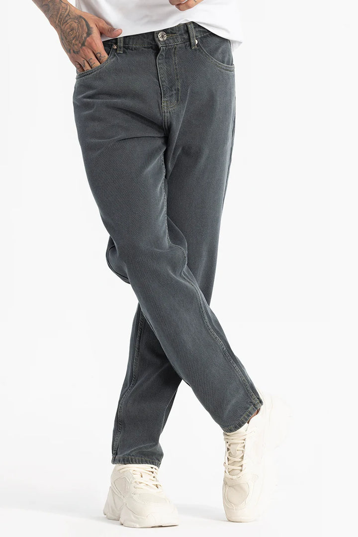 Charcoal Grey Plain Baggy Fit Jeans