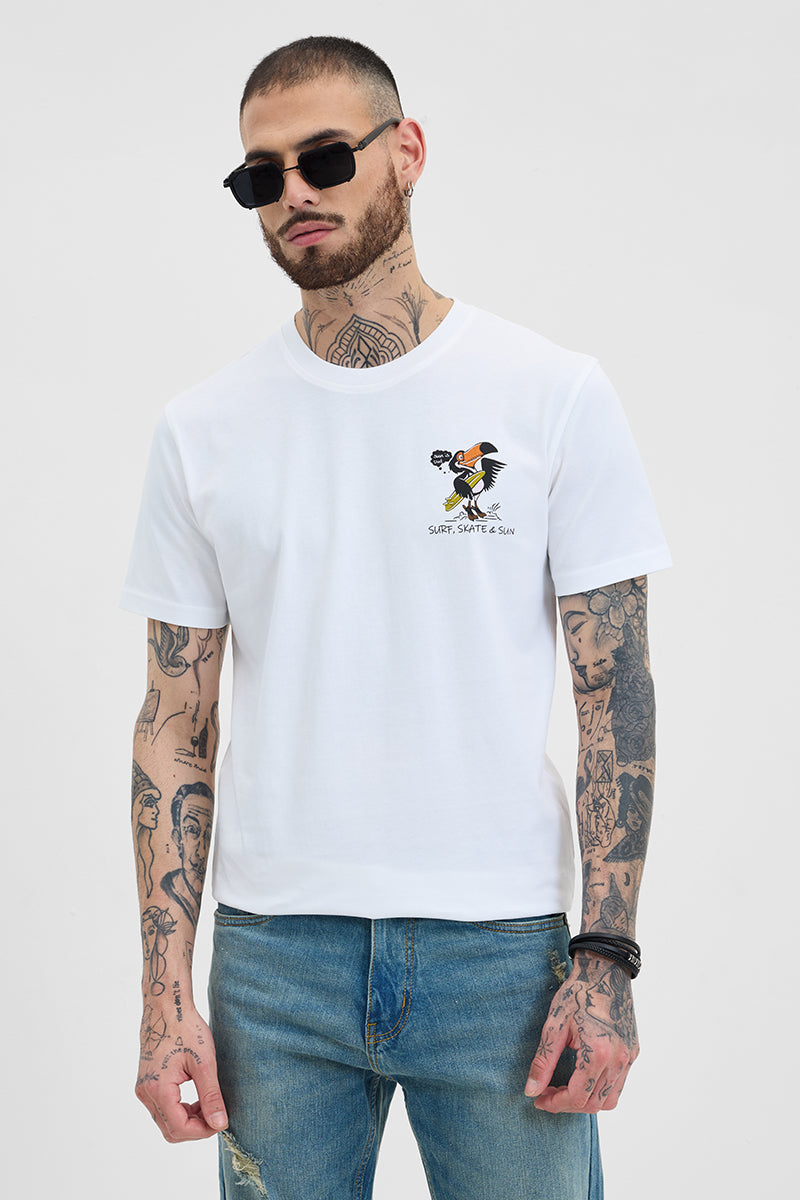 Venice White Printed Slim Fit T-Shirt