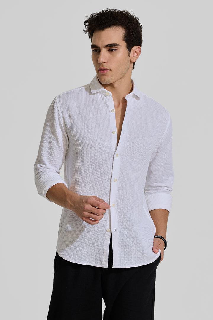 White Slim Fit Textured Shirt